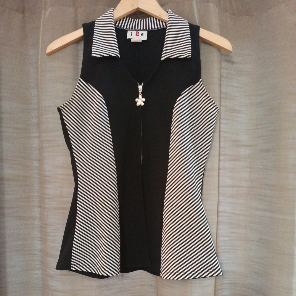 Vintage Y2K IRE Fashion Striped Black & White Blouse Large